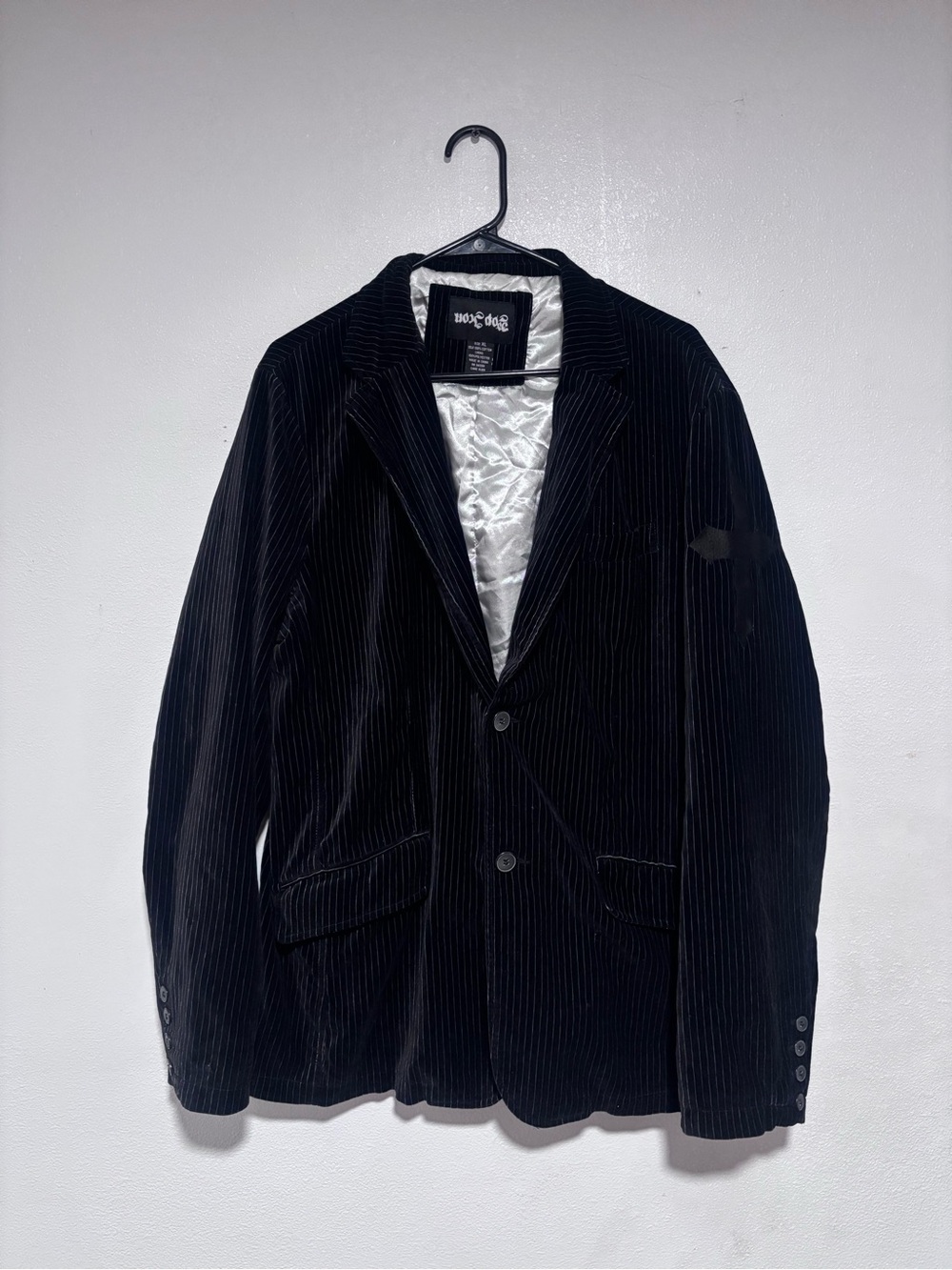 Vintage pop icon Black Pinstripe Velvet Blazer